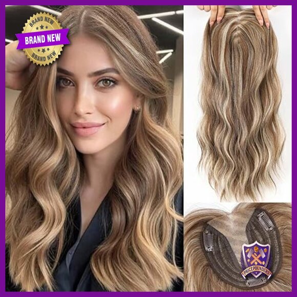 18 Inch Wavy Synthetic Hair Topper with Heat Resistant Fibre Swiss Base